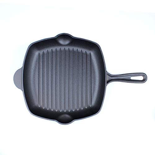 Preseasoned Cast Iron Griddle Pan - 26cm - Red - Grill Pan with Ridged Cooking Surface