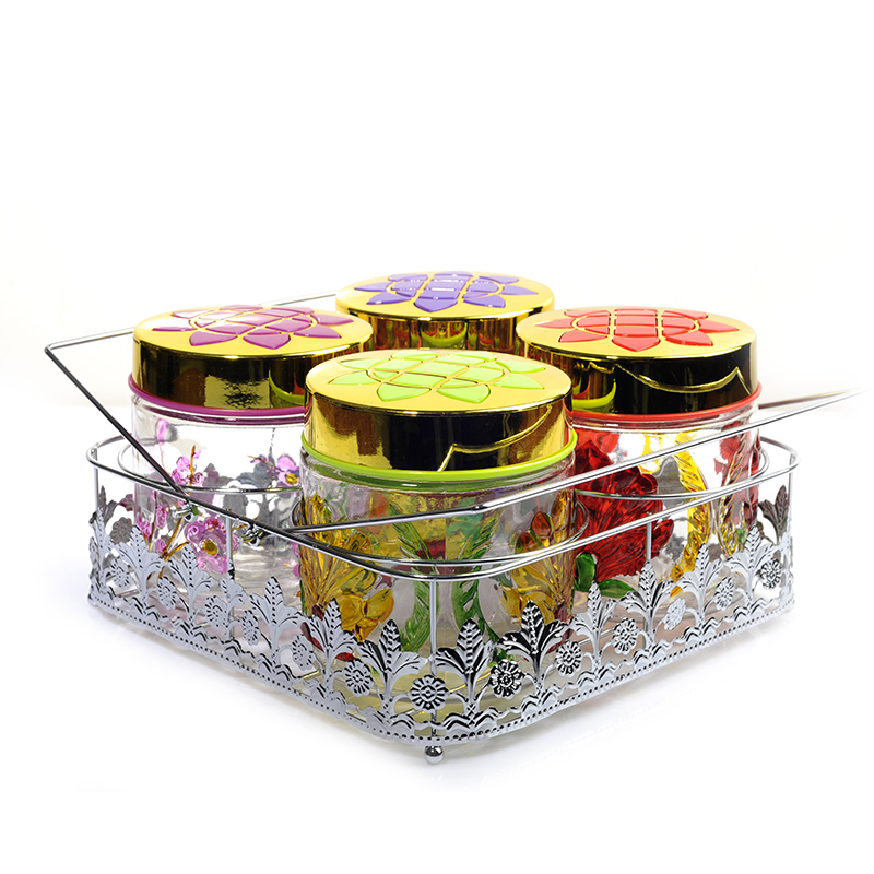 4PCs Glass Canister with Rack