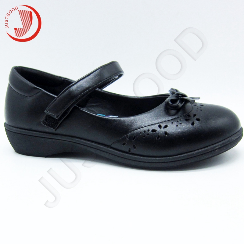 Hot sale Girl's school shoes PU black anti slip TPR outsole CALZADOS ESCOLARES DE NIÑAS 18029-1R