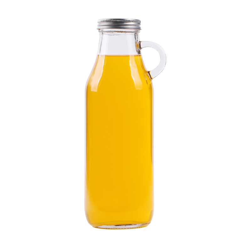 1L glass beverage bottle with hand and metal lid