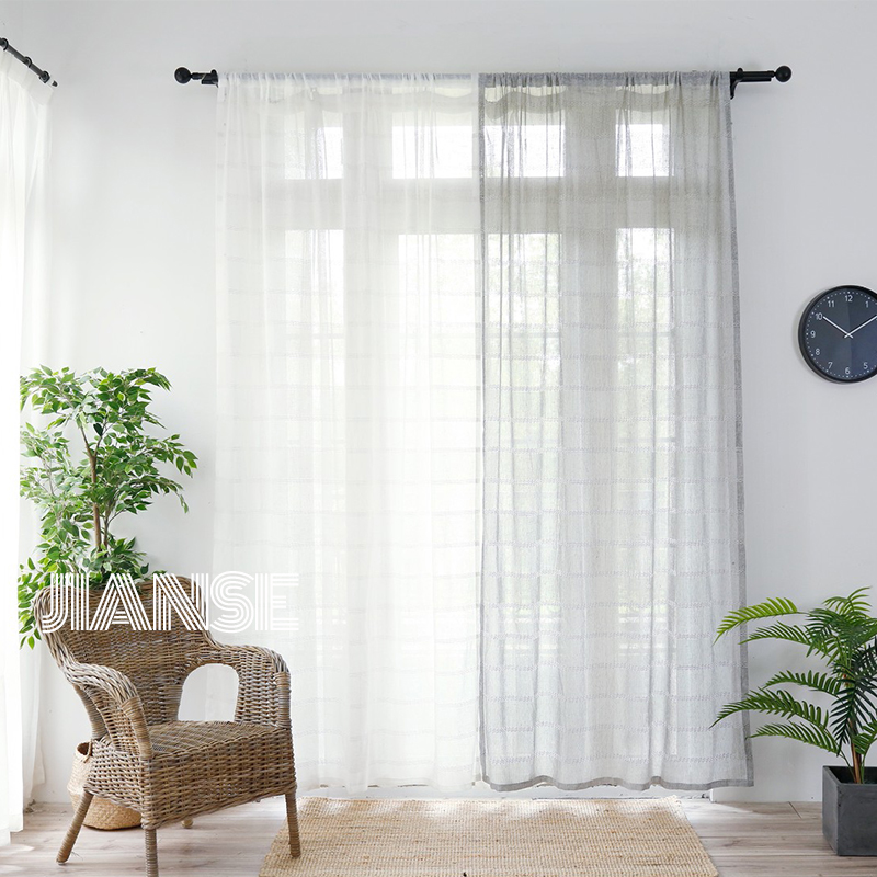 CURTAIN 6.4.1 Stripe linen sheer sunshine curtain for living room