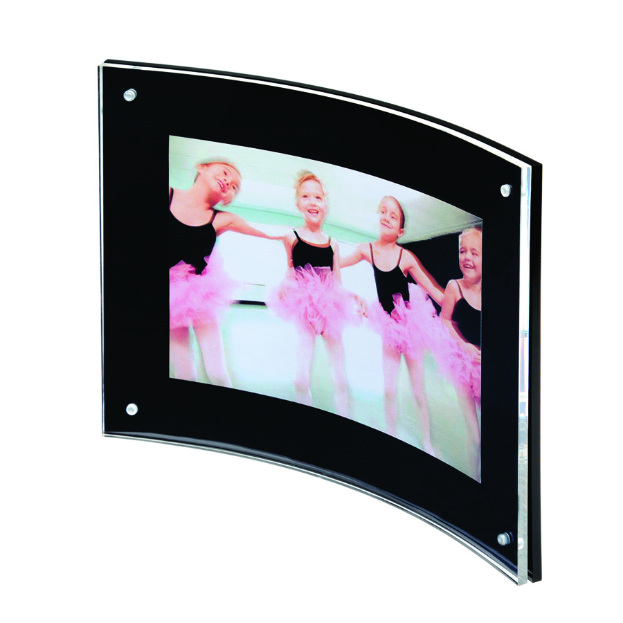 680175 Curved Edge Sign Holder With Magnet (Landscape) 4R Clear+Black