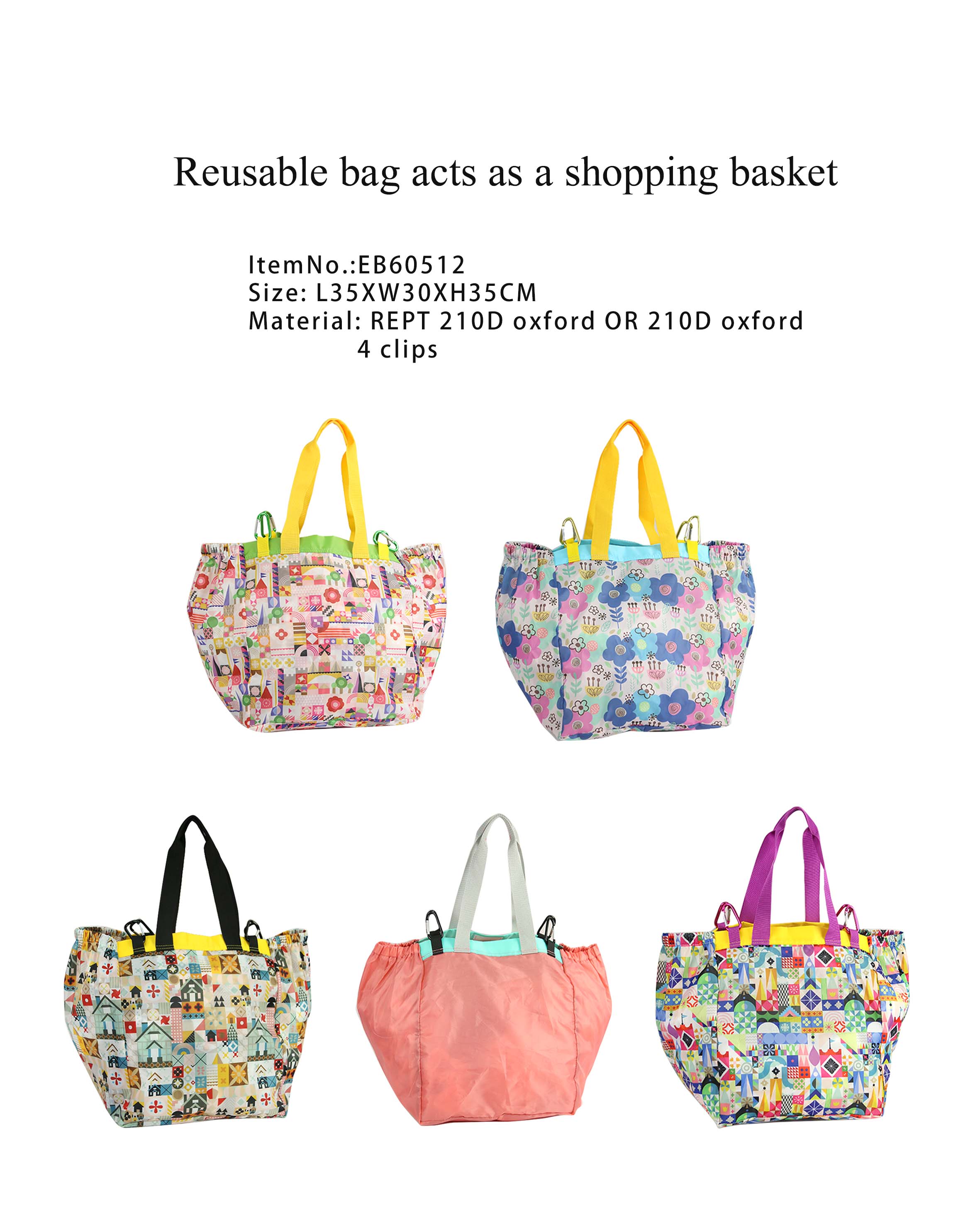 Supermarket Vegetable Bag Foldable Grocery Bag Customzed printing Shopping Cart Bag