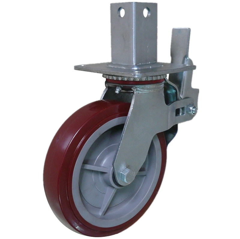 8”×2” Square tube polyurethane scaffold caster with total lock brake for mobile scaffold