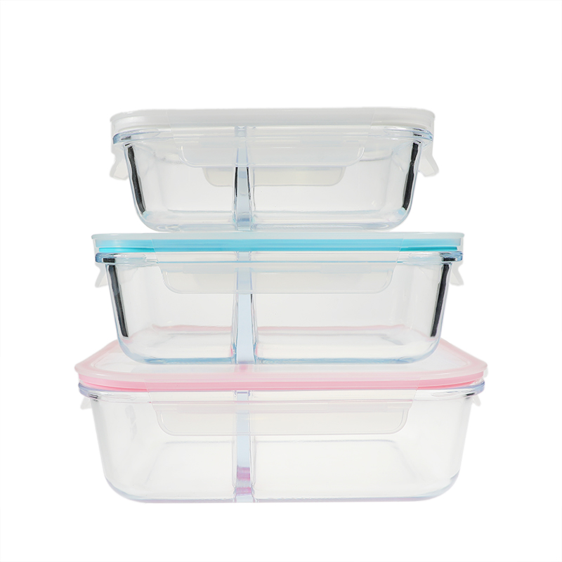 2 partition borosilicate rectangle glass food container