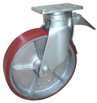 Industrial Scaffold caster with red Polyurethane on cast iron wheel