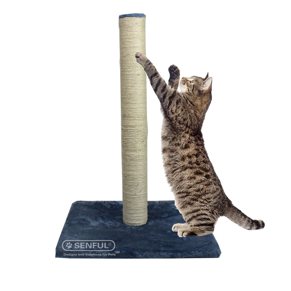 Cat Scratching Post, Natural Sisal Pole and Carpet Covered Heavy Base, Vertical Full Scratcher