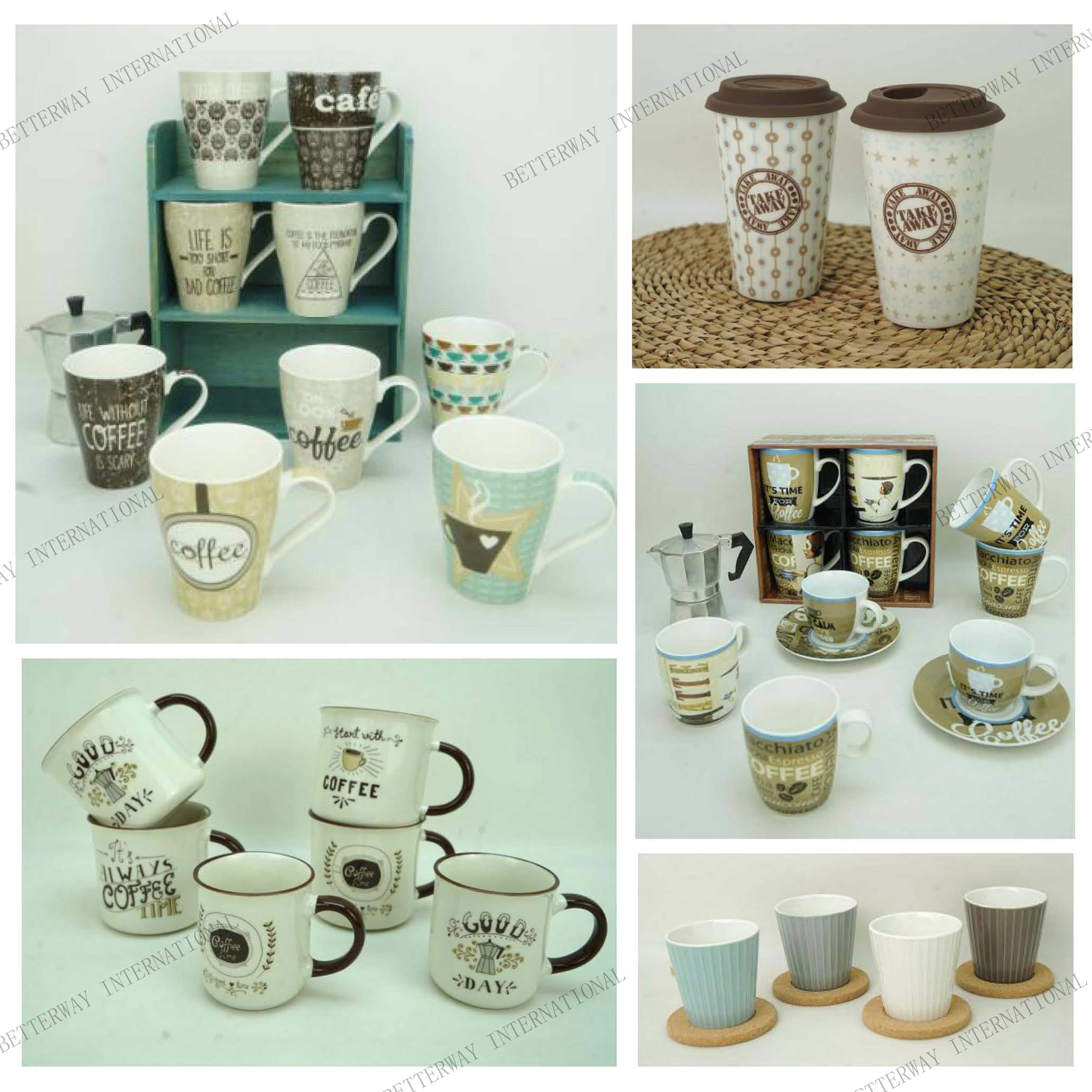 No. 042 New bone china different shape mug with coffee design