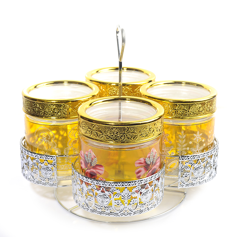 4PCs Glass Canister with Rack