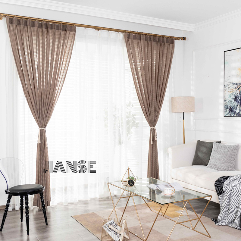 CURTAIN 6.17.1Solid stripe sheer fabric ready made for curtain indoor