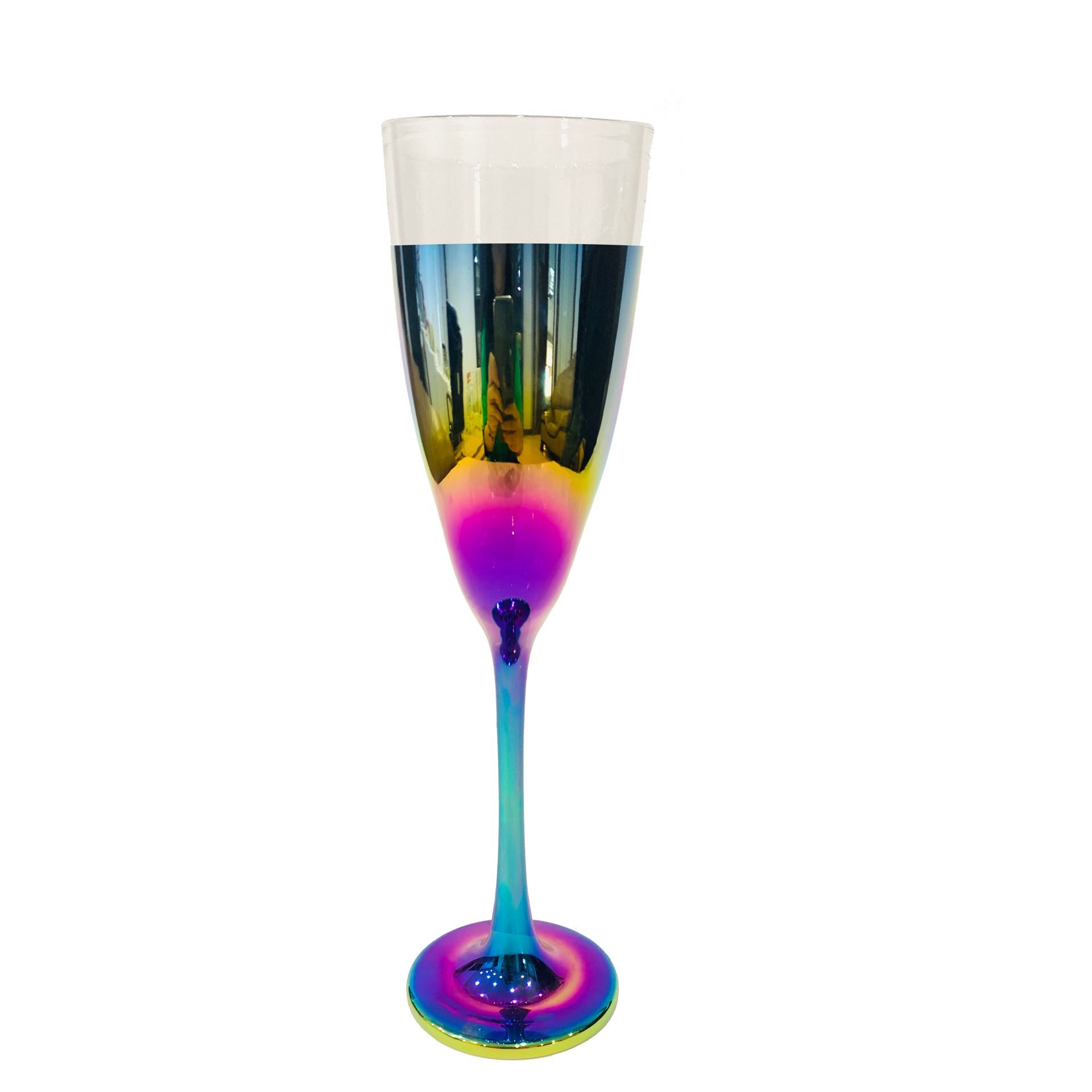 Plated rainbow color champagne glass
