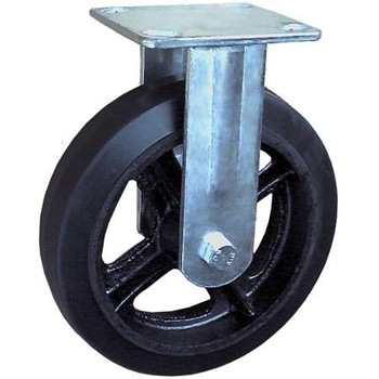 Durable heavy duty wear-resisting muted 8" black rubber on cast iron constainer/foklift rigid caster wheel