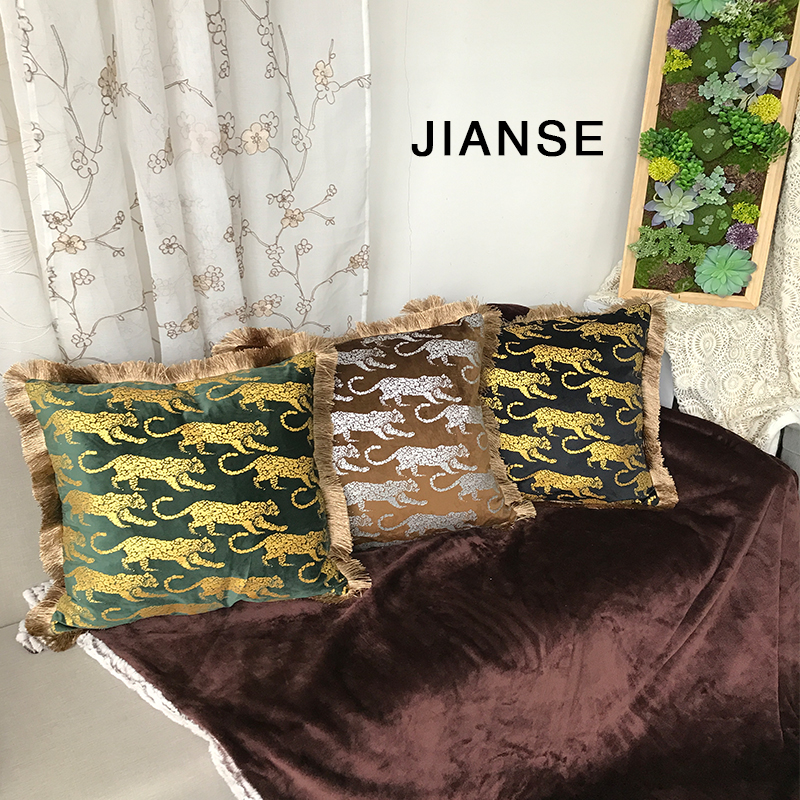 CUSHION K5004 Good Design Leopad tassel Northern European Silver Printing Vlevet Cushion Cover Decorative Pillow Case