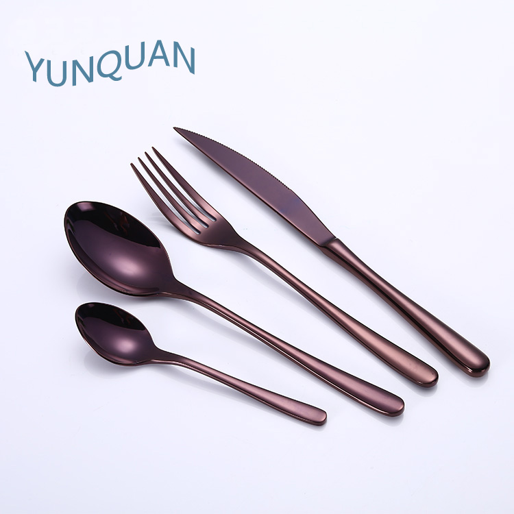 Purple coating stainless steel cutlery spoon fork knife flatware set