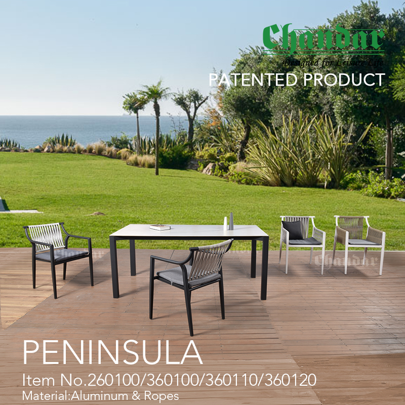 Outdoor furniture Peninsula Dining Garden set Aluminium set Dining Chair and Table with Belt