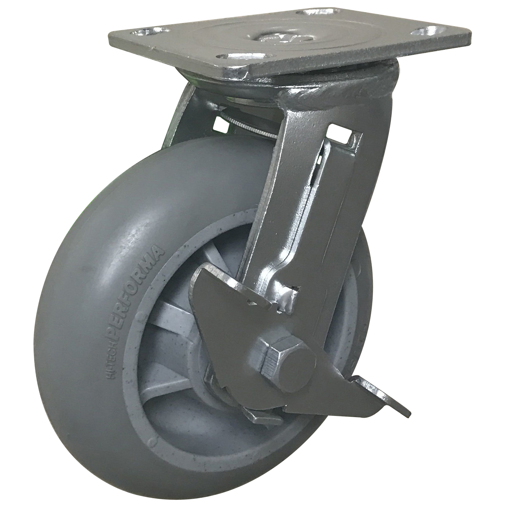 Industrial medium duty grey TPR swivel caster with side brake