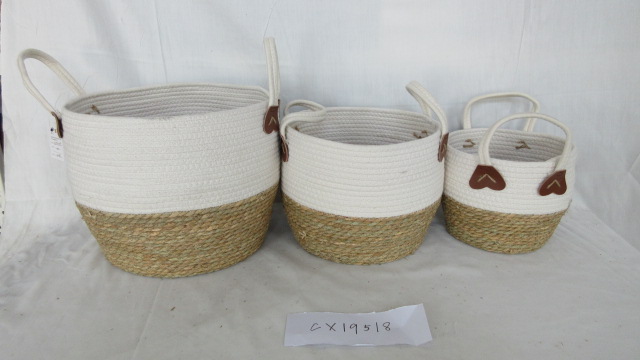 Set of 3 Grass/Maize/Rush Storage basket