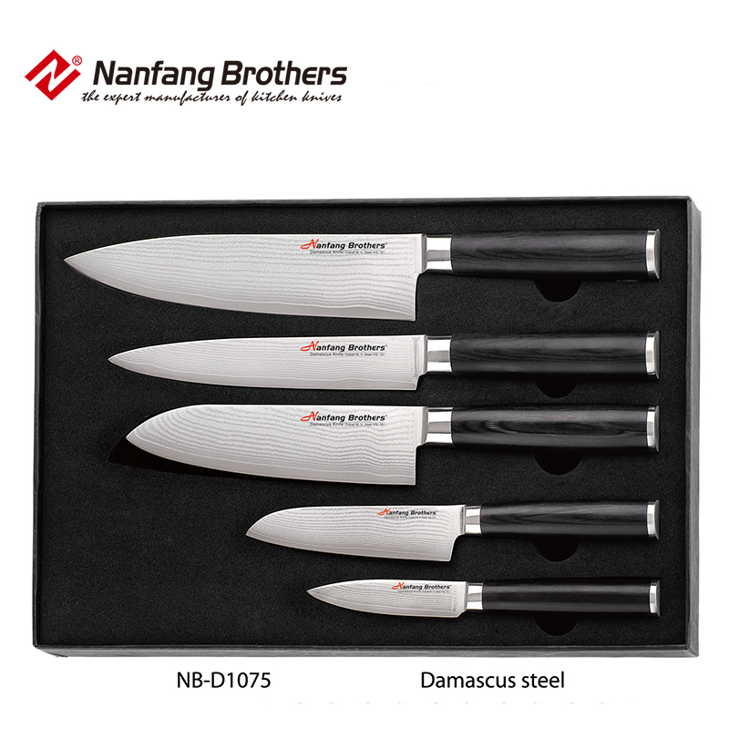 5 Pcs Kitchen Knife Set, Damascus Steel Blade.
