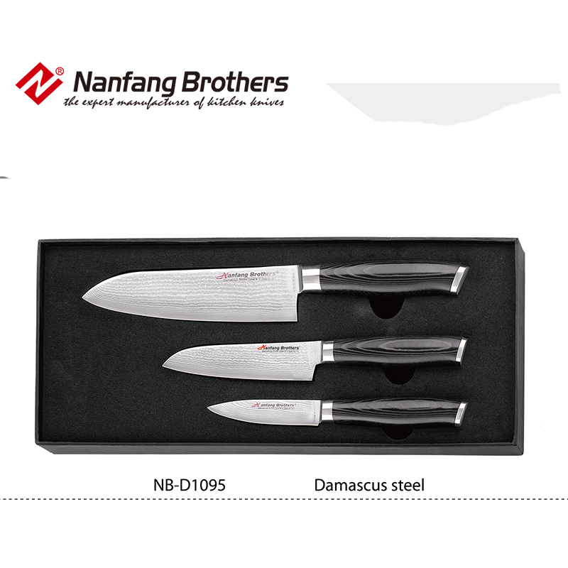 3 Pcs Kitchen Knife Set, Damascus Steel Blade.