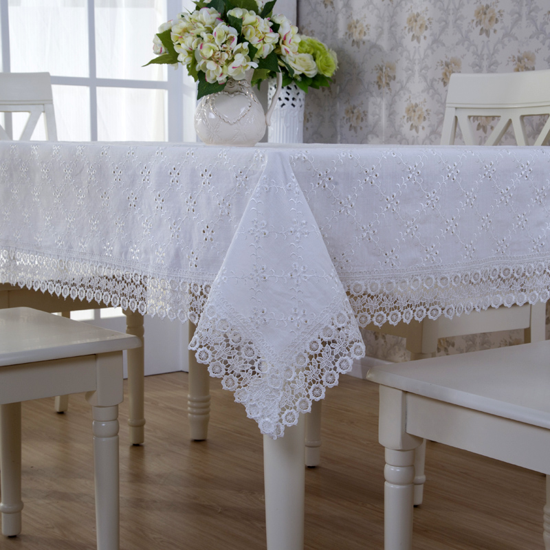embroidery table cloth with lace from factory/Hailande
