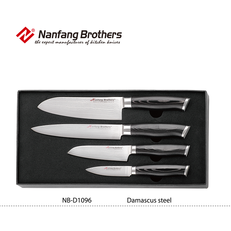 4 Pcs Kitchen Knife Set, Damascus Steel Blade.