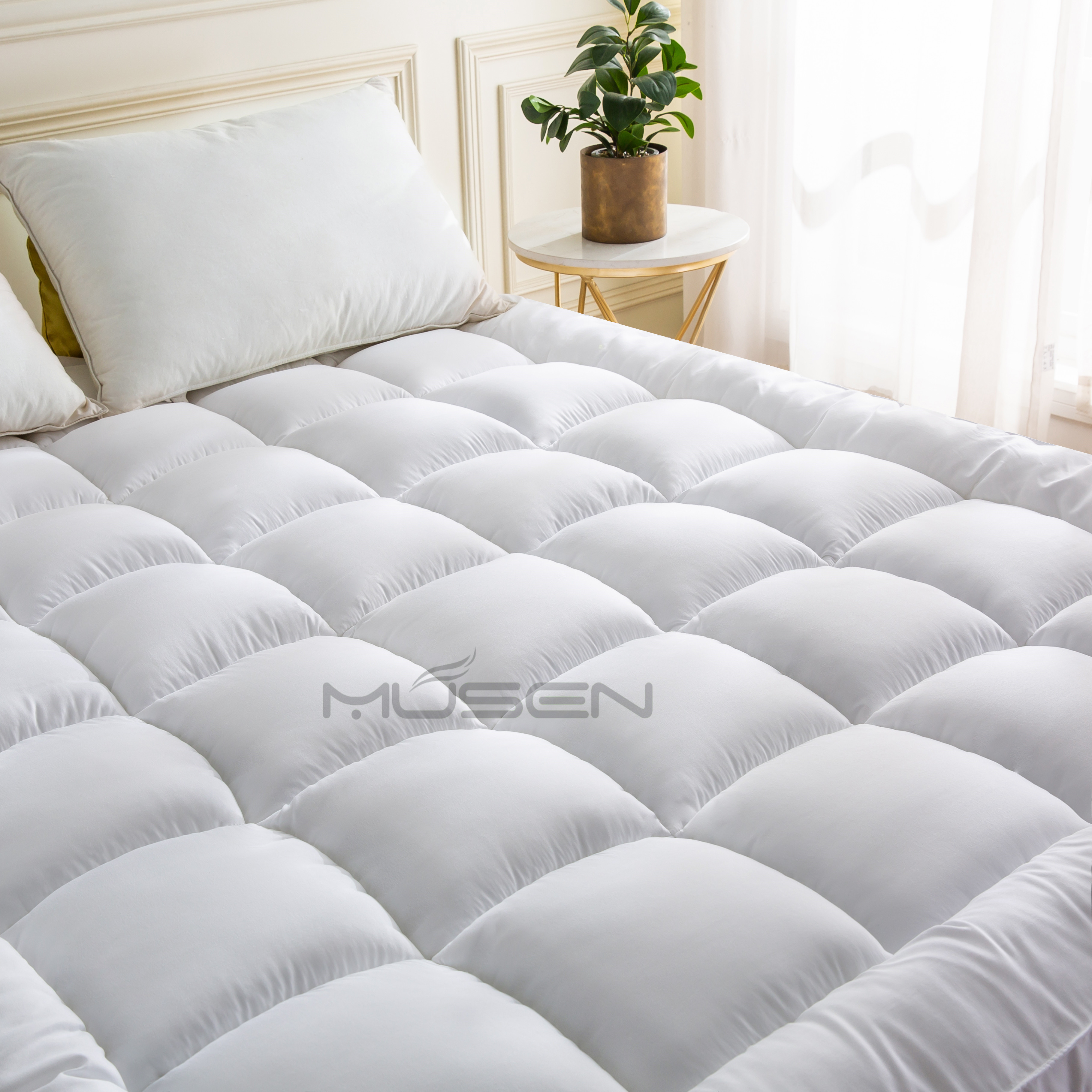 Mattress Topper Quilted Down Alternative Anchor Band 4 Corner Elastic Protector Enhancer Extra Deep Fits Soft White Bed Cover