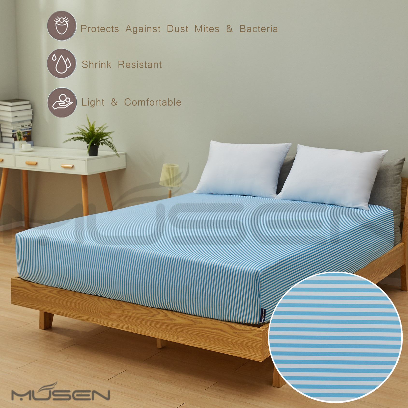 Polyester striped pattern waterproof mattress cover-fitted sheet style