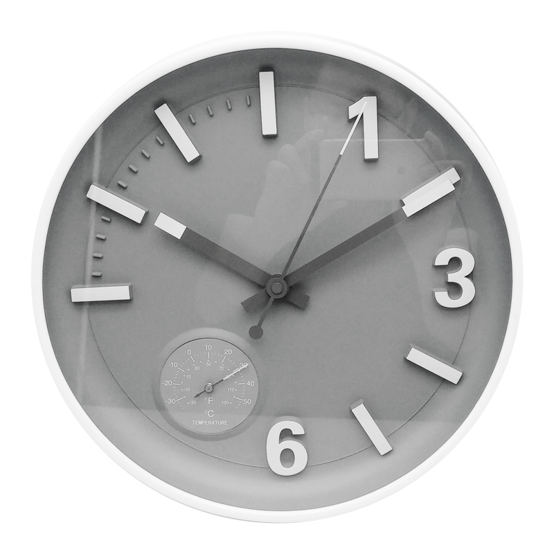 12 inch Plastic Framed Custom Wall Clock with Temperature Dial