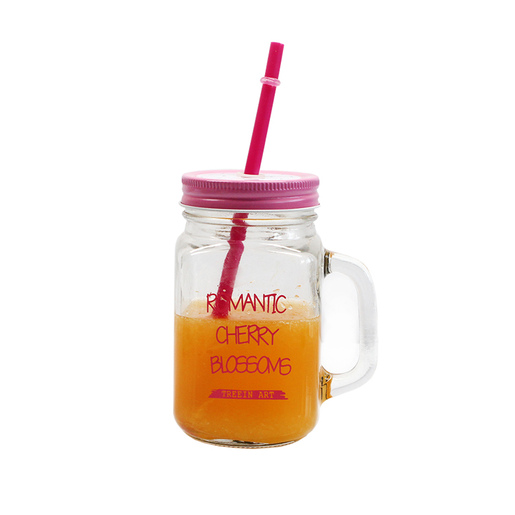 450ml 16oz Cold Drink Glass Mason Jar Square Bottle with Lid