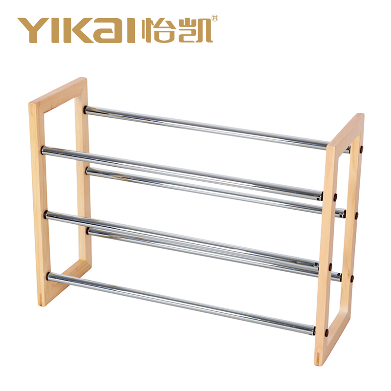 YIKAI factory wholesale hot selling luxury space saving hotel stainless steel and wood shoe rack