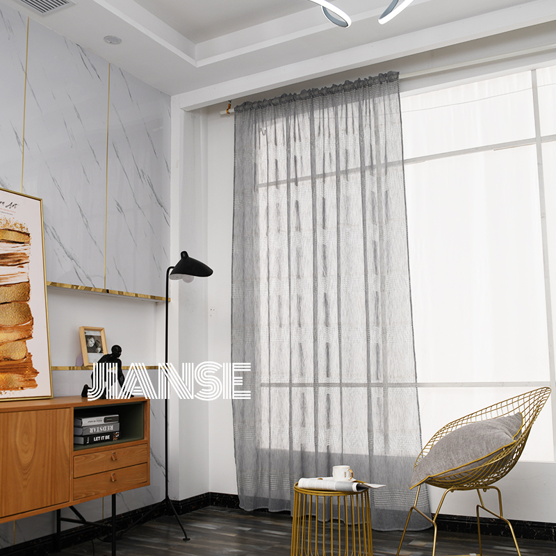 CURTAIN G2325 Grid curtain linen dyed fabric hot sale for living room custom window covering