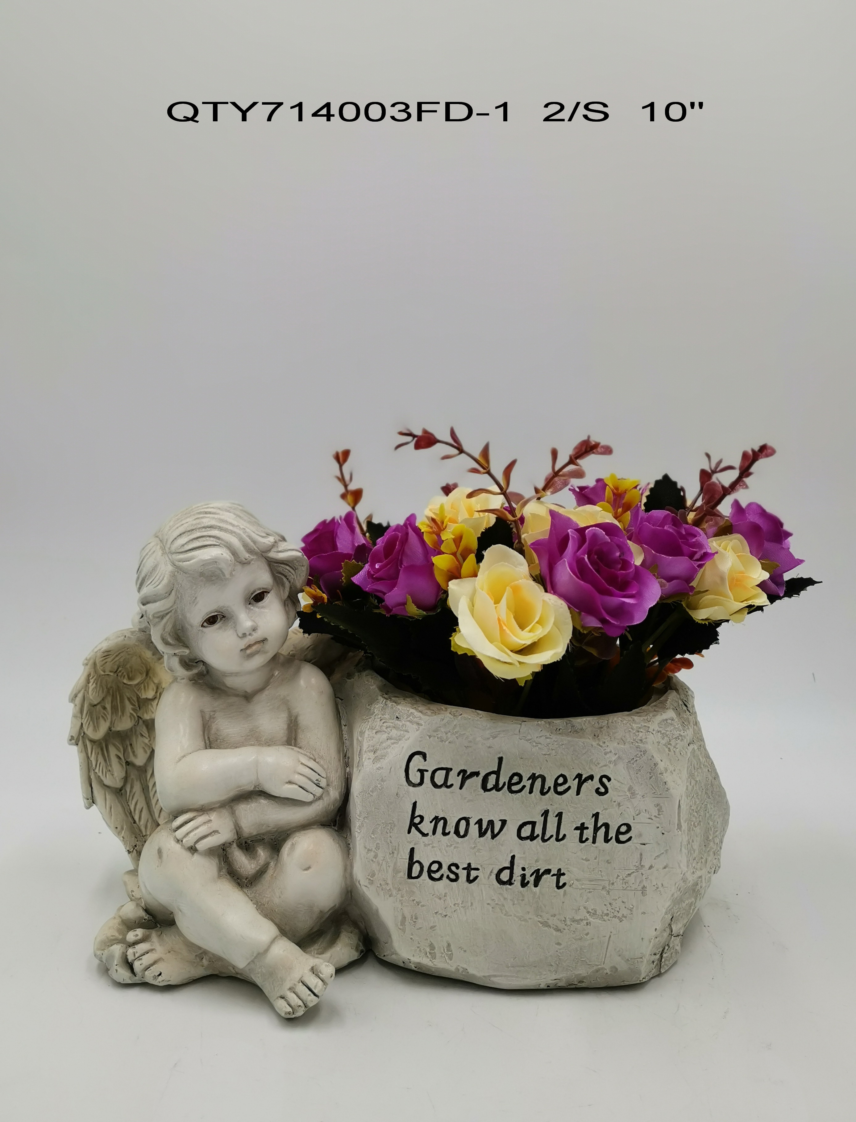 Garden decorations the cemetery Angel with flower pot