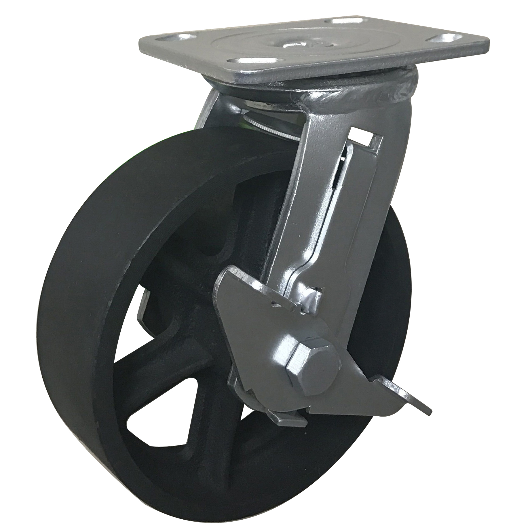 High quality industrial cheap 6" cast iron swivel caster wheel with side brake for platform trucks/foklift