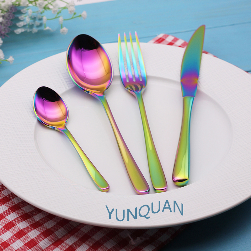 Rainbow coating stainless steel cutlery spoon fork knife flatware set