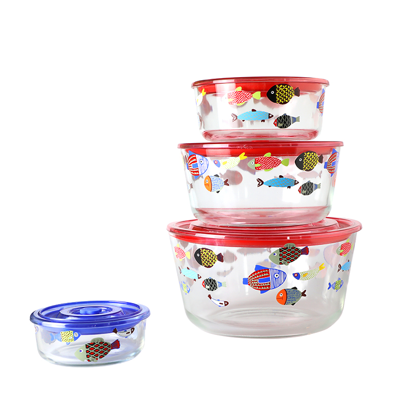 4pcs borosilicate glass round food container