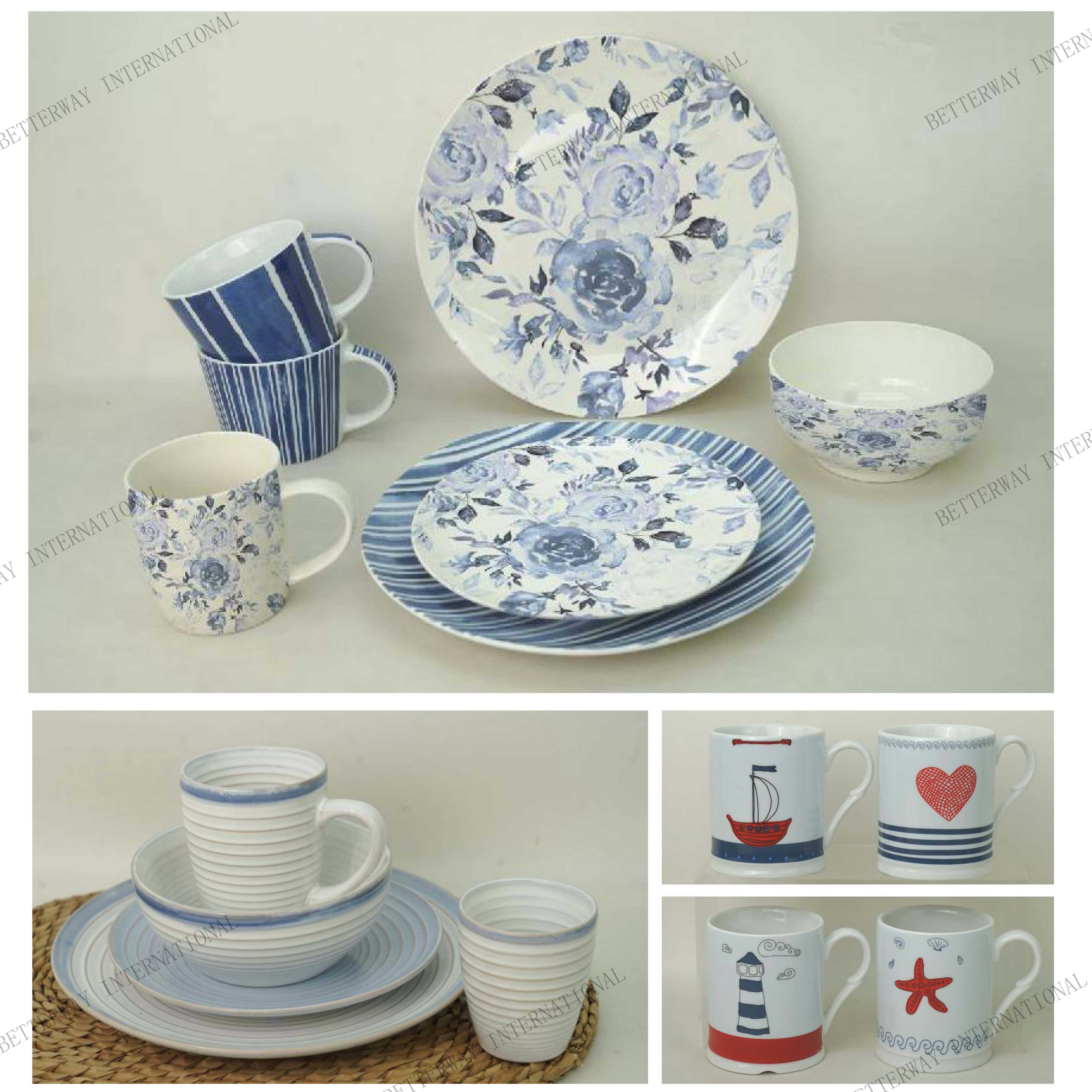 No. 007 Dinnerware with true blue rose, sea design