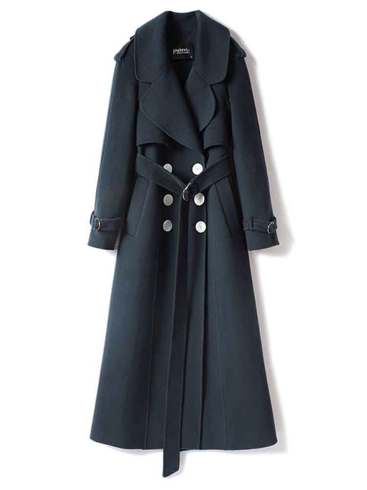 women's wool long coat with big button