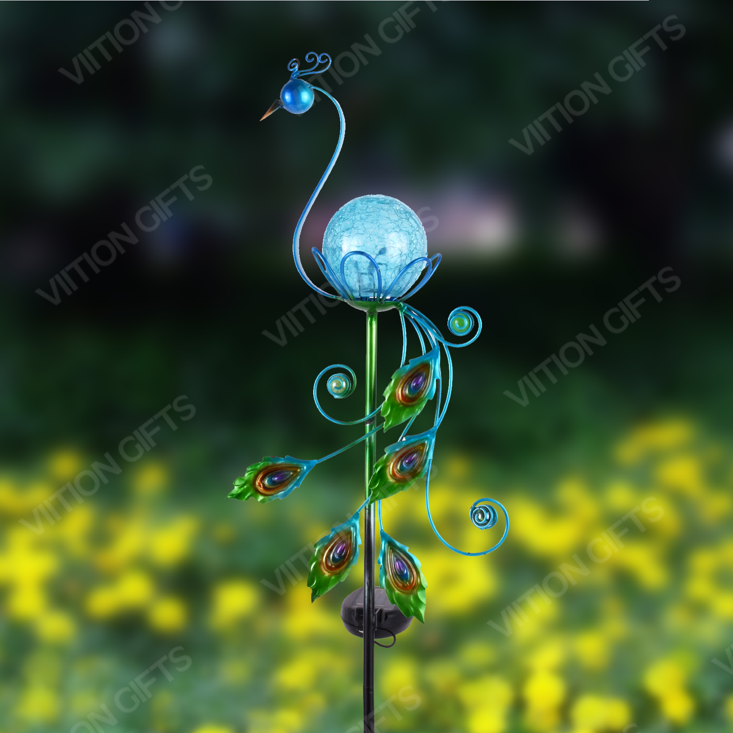 Solar Peacock with Crackle Ball Stake
