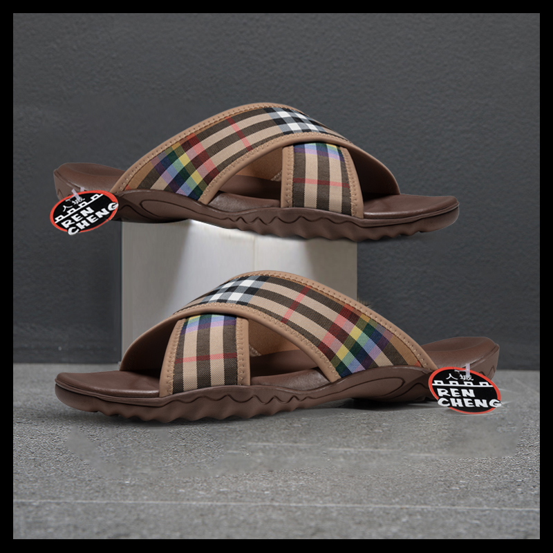 Men's Cross Plaid Upper Eva Sole Causal Slipper & Sandal