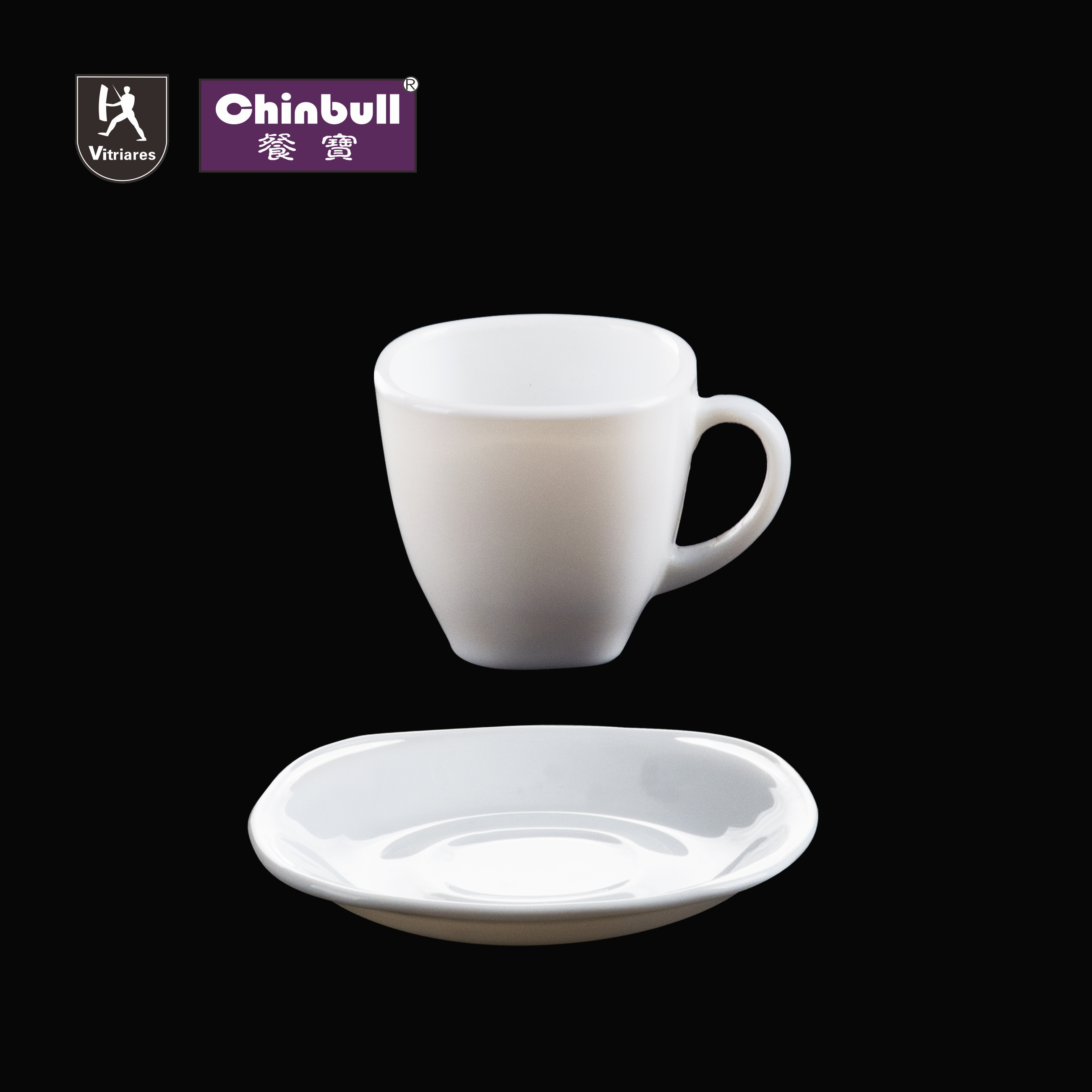 Square coffee cup and saucer (opal glassware）
