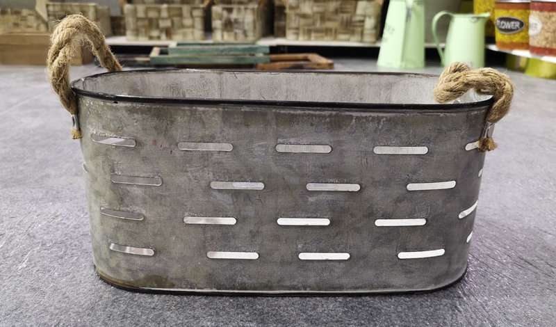 Oval zinc pot with hessian ears as the image