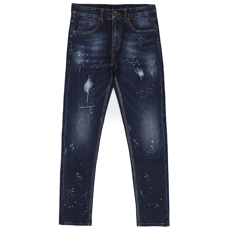 Fashion ripped patch jeans men slim fit jeans pants straight custom wash jeans G2012