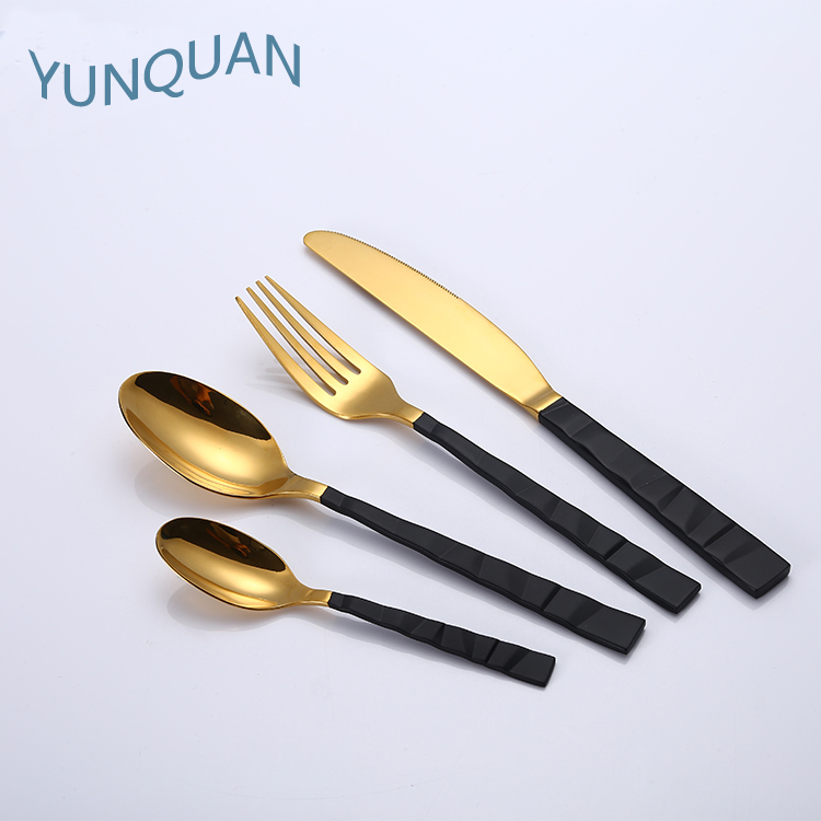 Golden Top Black Handle stainless steel cutlery set spoon fork knife