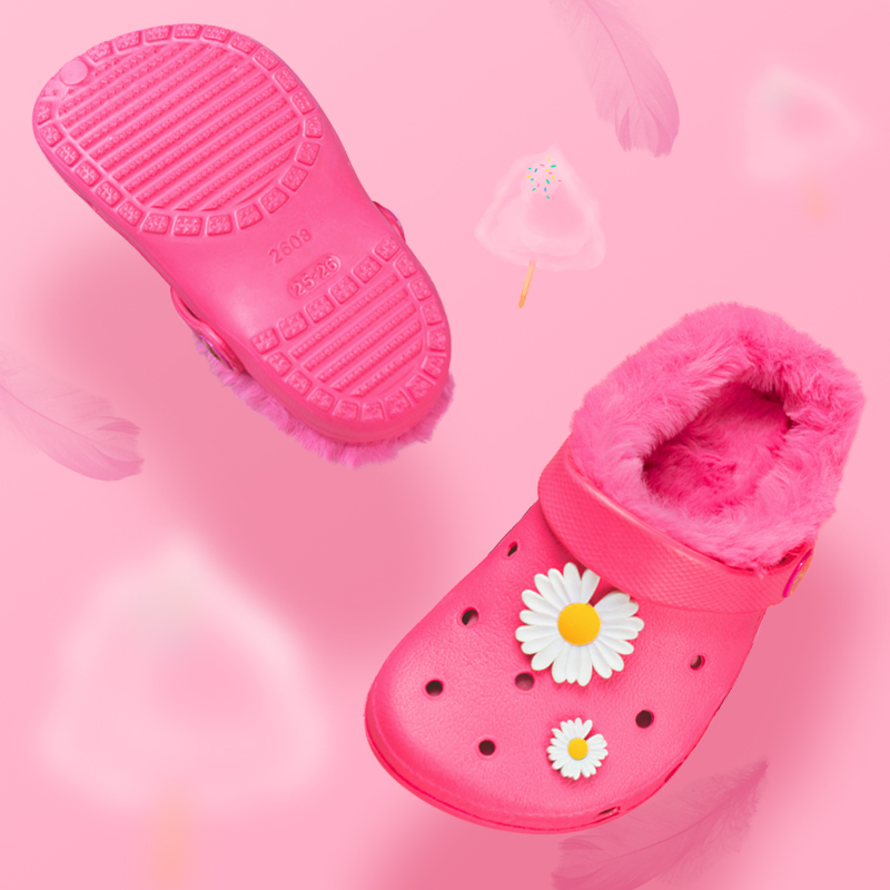 Children's Eva Garden Clog With Cartoon Upper And Plush Lining
