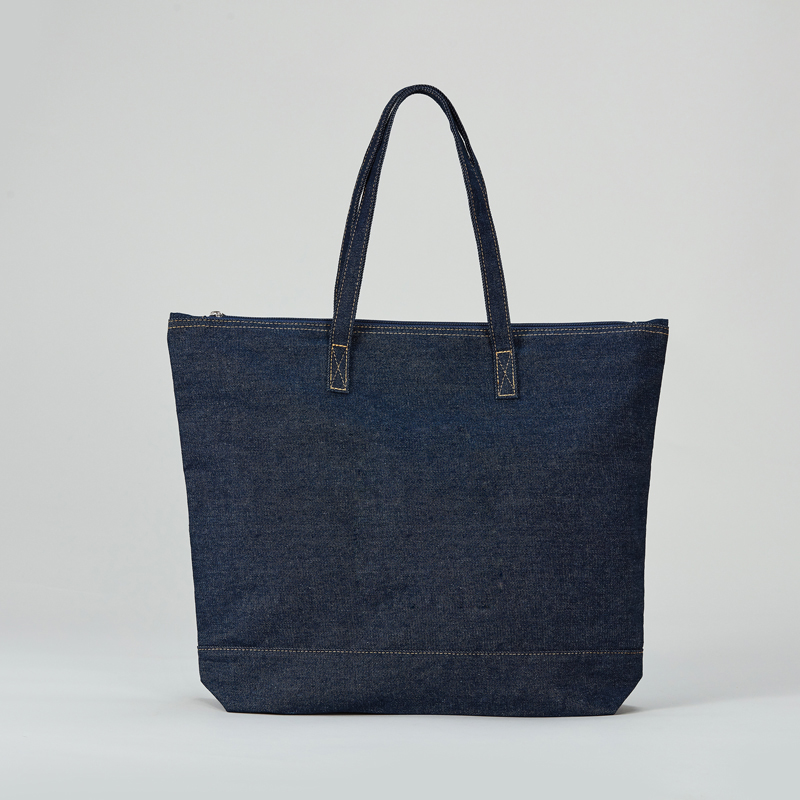Eco-friendly custom cotton soft denim fabric shopping bag folding denim tote bag with printed logo