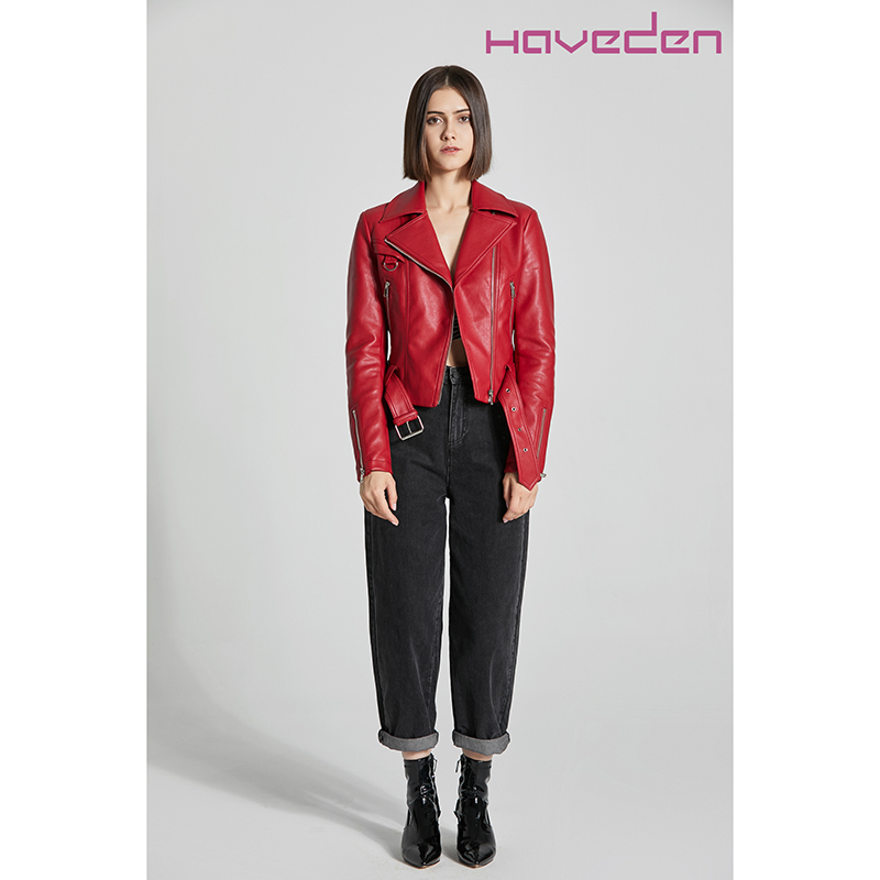 Ladies' Pu Biker Jacket With Zipper And Belt
