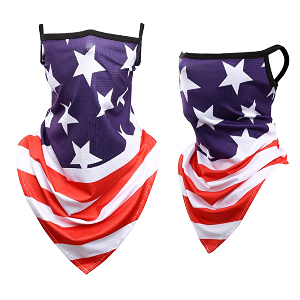 Wholesale oem outfoor bicycle windproof anti sun uv UPF50+ sublimation amercian flag custom logo printed earloop neck gaiter tube bandana
