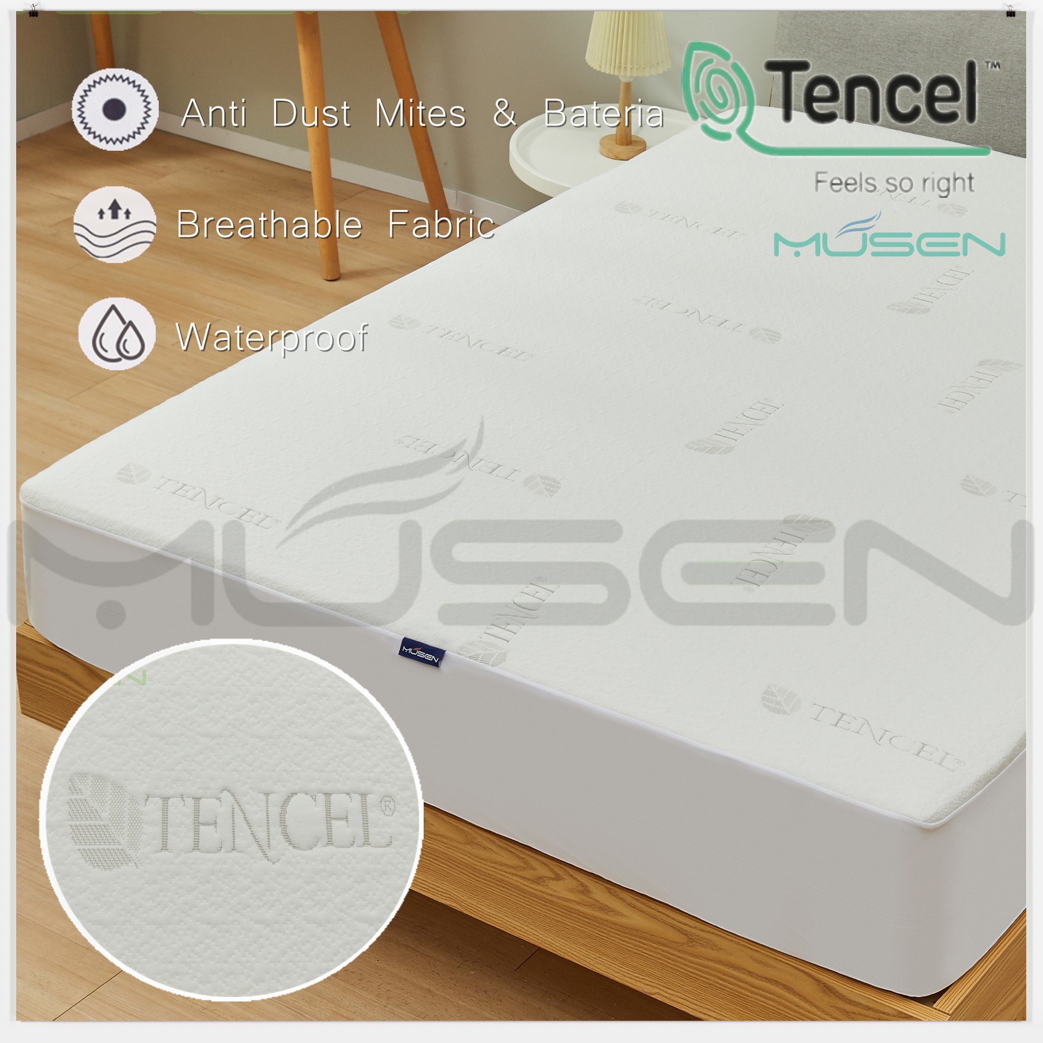 Jacquard Tencel Mattress Protector–Soft and Noiseless - Waterproof and Hypoallergenic - FDA and Oeko-TEX Certified
