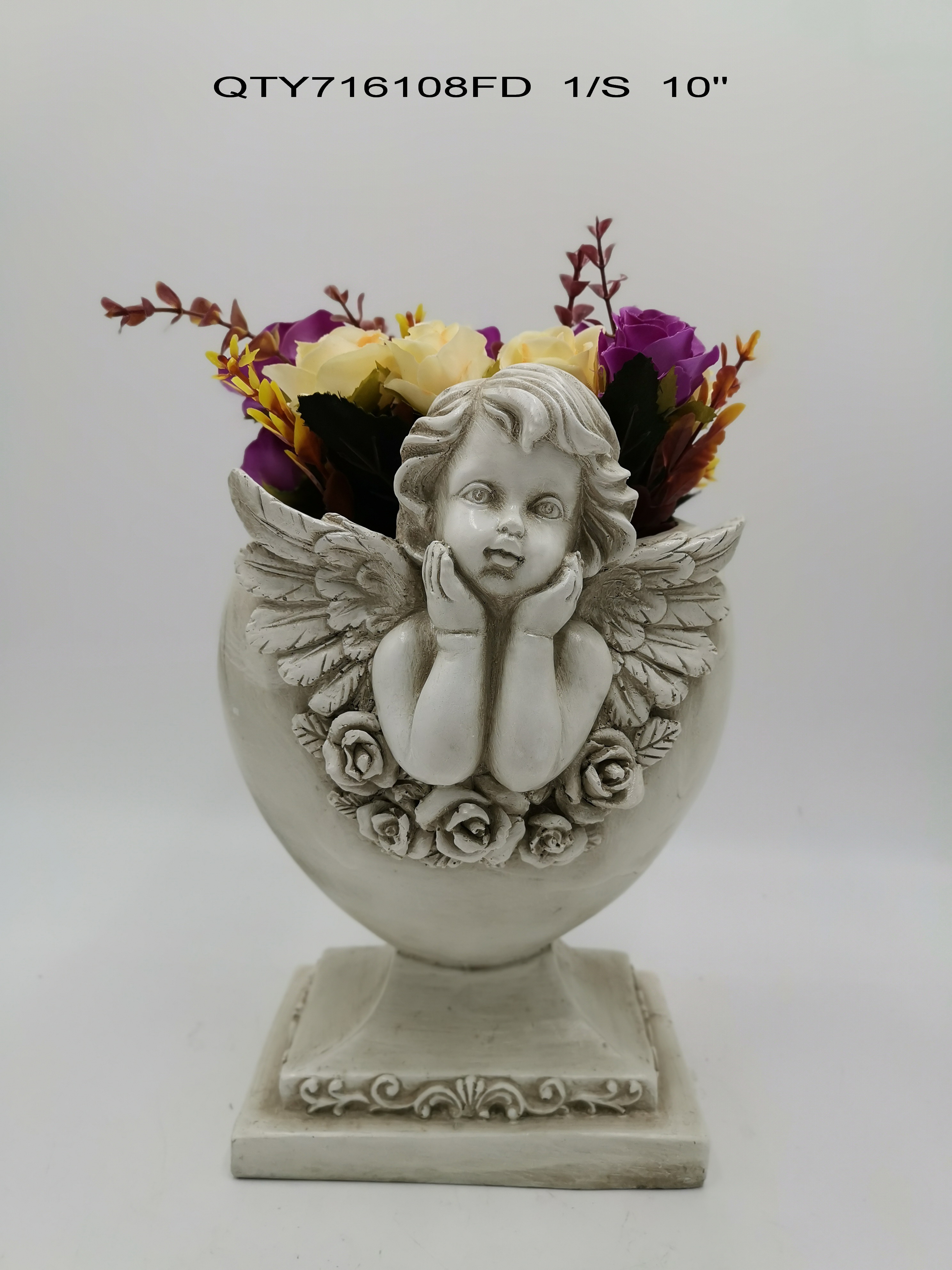 Garden decorations the cemetery Angel with flower pot