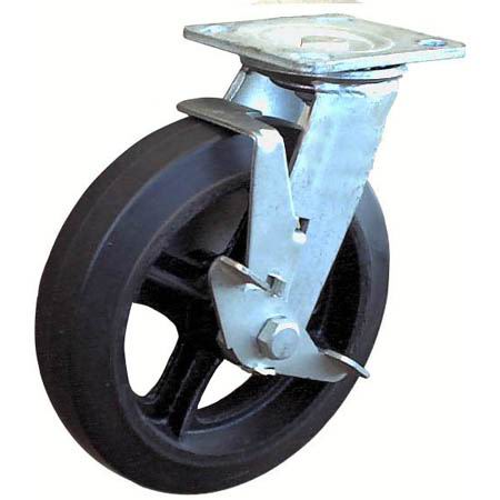 hot selling heavy duty black rubber 8" swivel cast iron caster wheel with side brake for medicaton cart/foklift